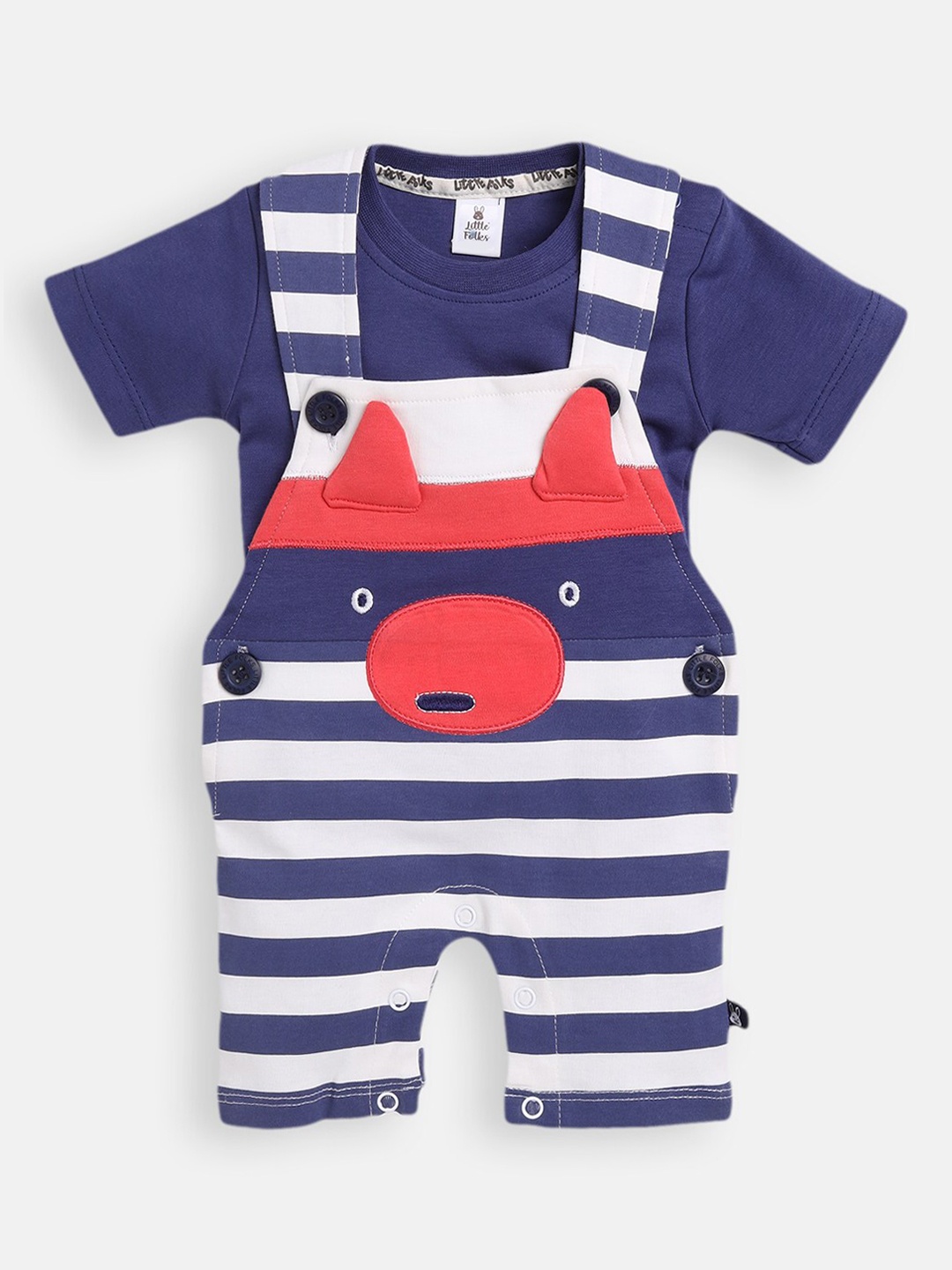 

Little Folks Boys Blue & White Striped Dungree Set