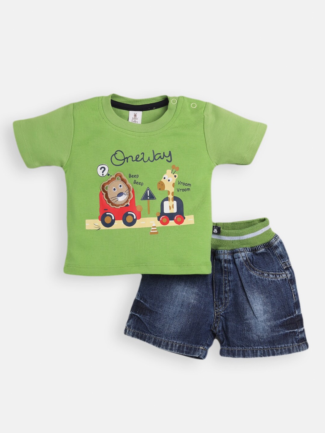 

Little Folks Boys Green & Blue Printed T-shirt with Shorts