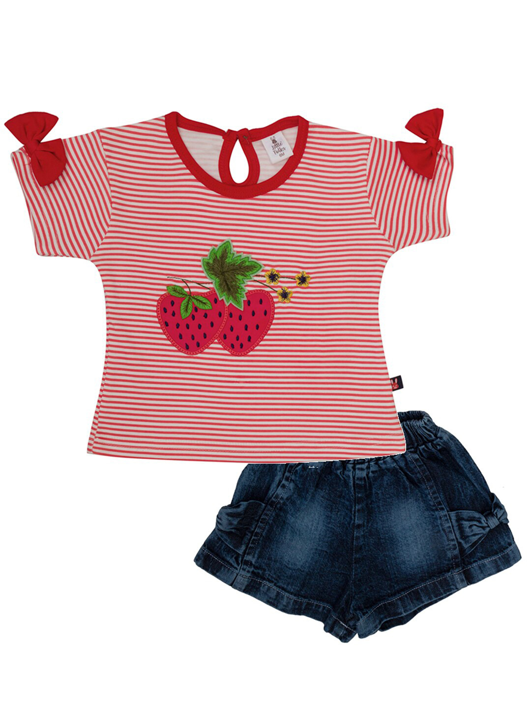 

Little Folks Girls Red & Blue Striped T-shirt with Shorts