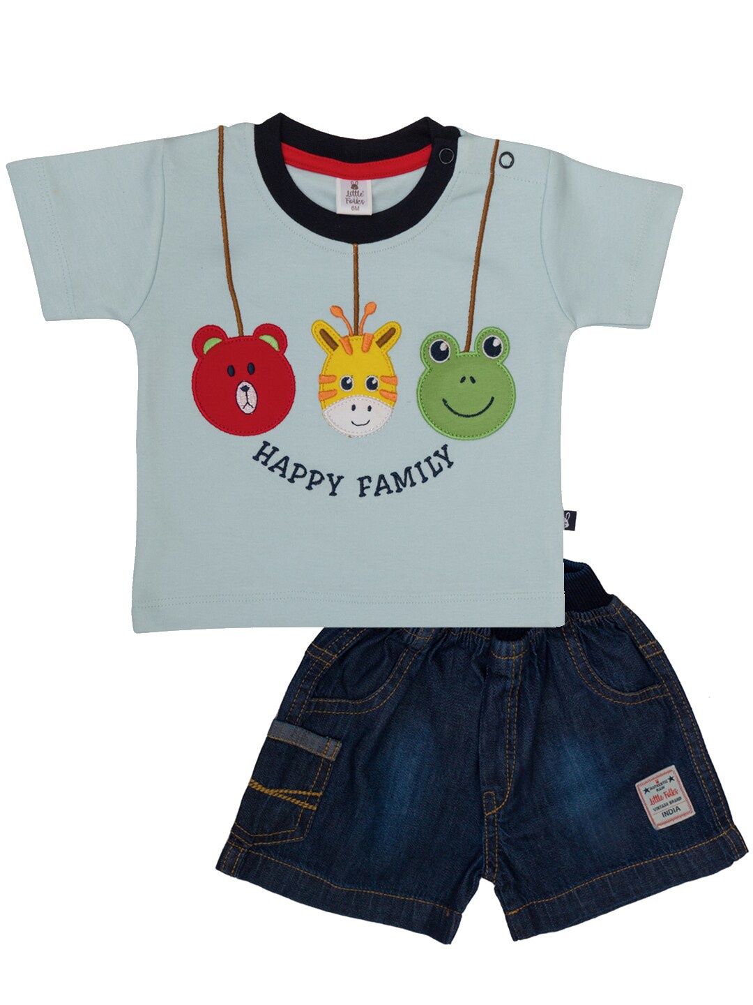 

Little Folks Boys Blue Printed T-shirts & Shorts Set