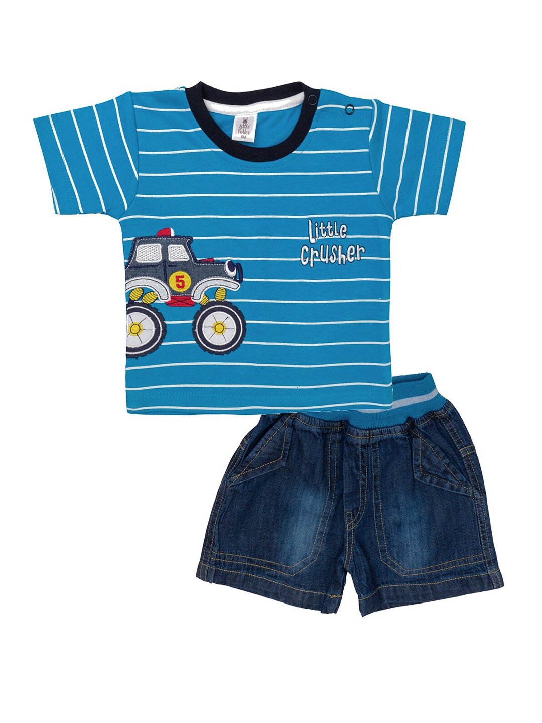 

Little Folks Boys Blue Striped T-shirt with Shorts
