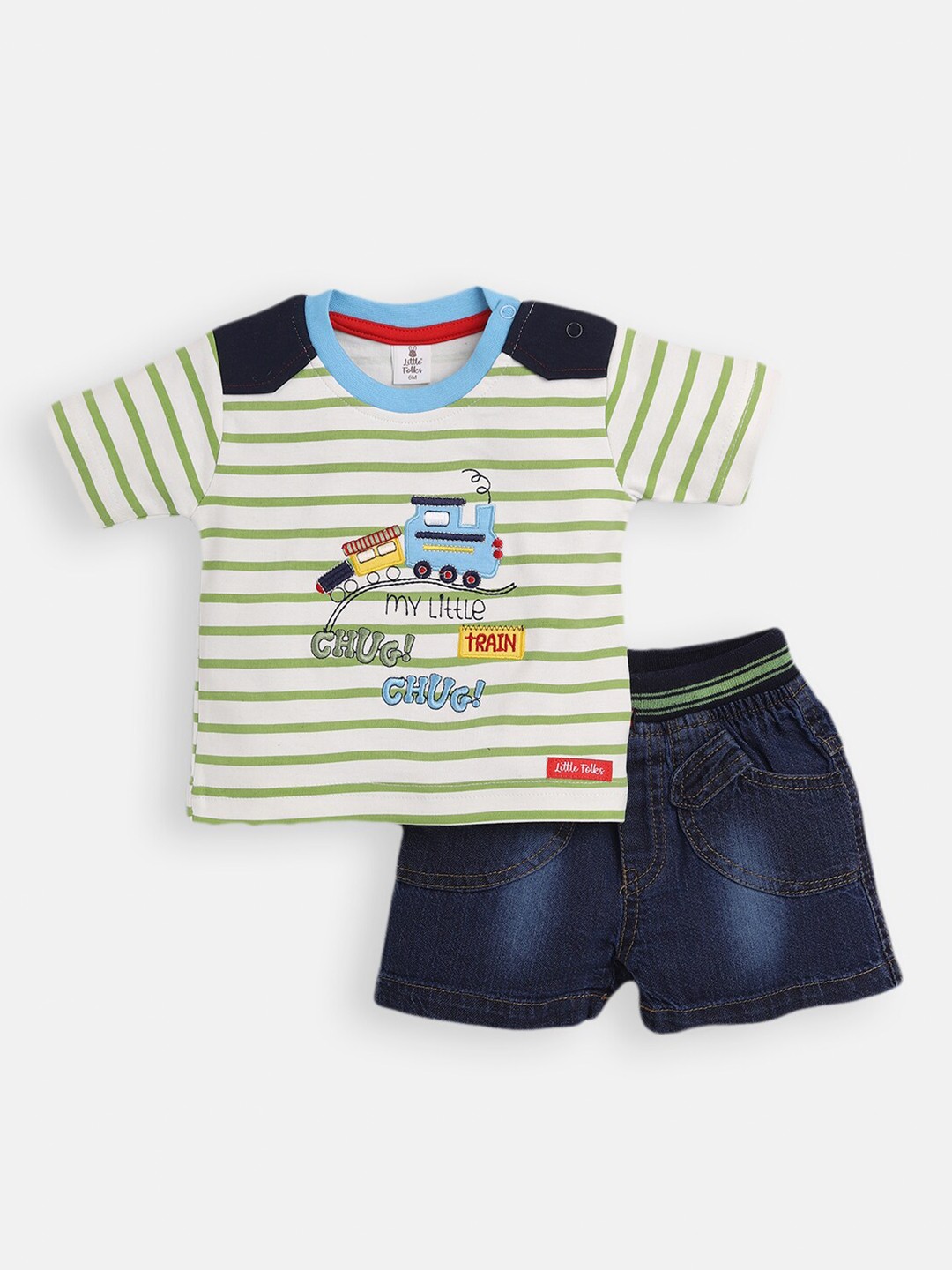 

Little Folks Boys Green & Blue T-shirt with Shorts
