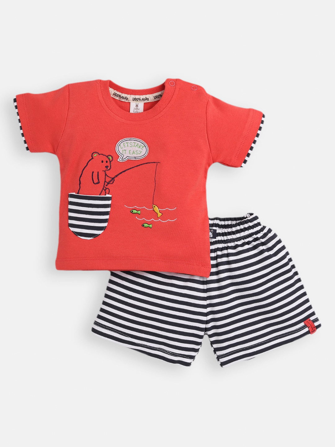 

Little Folks Boys Red & Black T-shirt with Shorts with Applique Detail