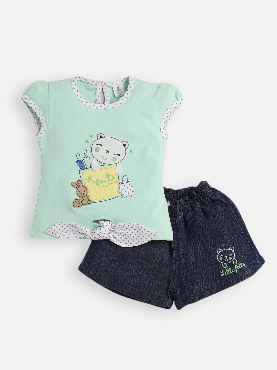 

Little Folks Girls Green & Yellow Printed T-shirt with Shorts