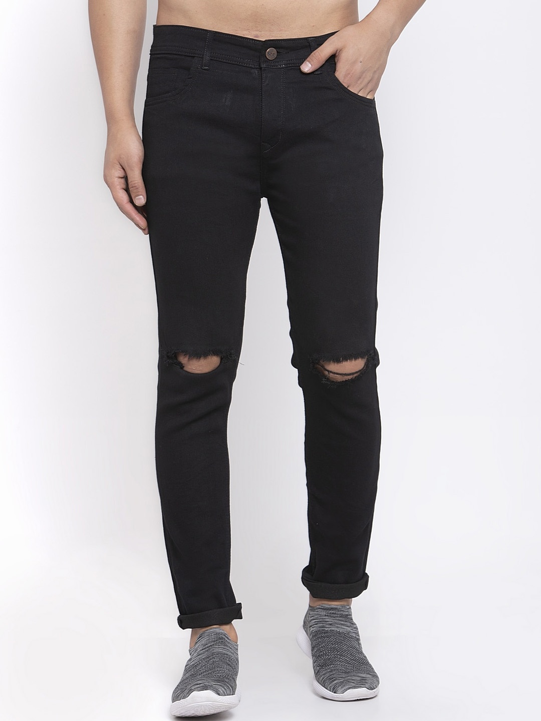

Xee Men Black Slim Fit Slash Knee Jeans