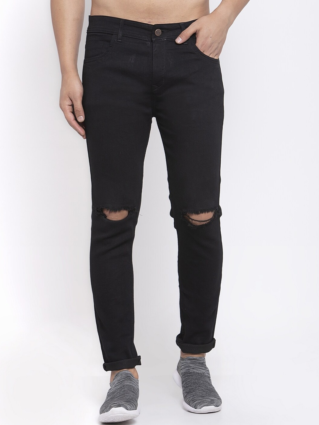 

Xee Men Black Slim Fit Slash Knee Jeans