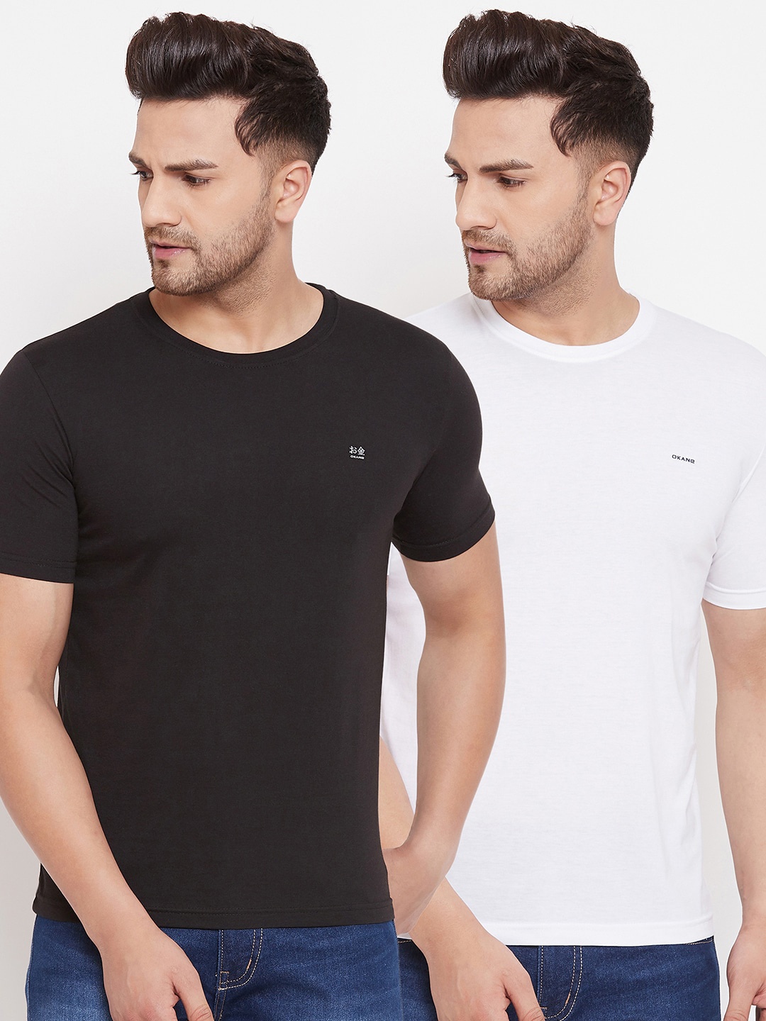 

Okane Men Pack of 2 Black & White Solid T-shirts
