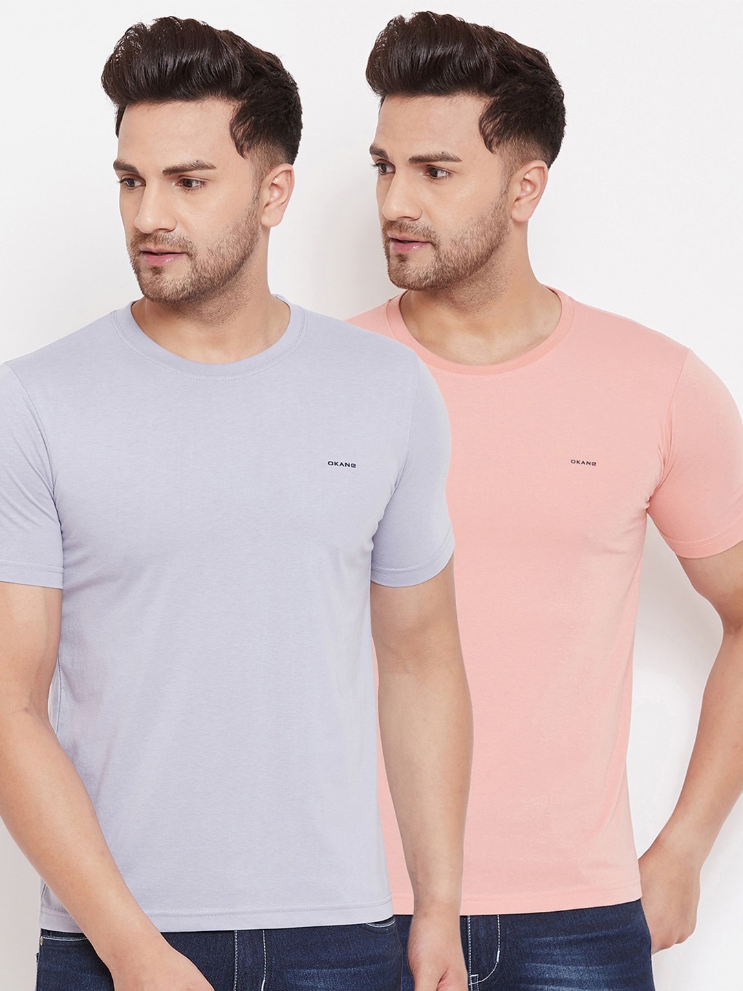 

Okane Men Pack of 2 Pink & Purple Solid T-shirts