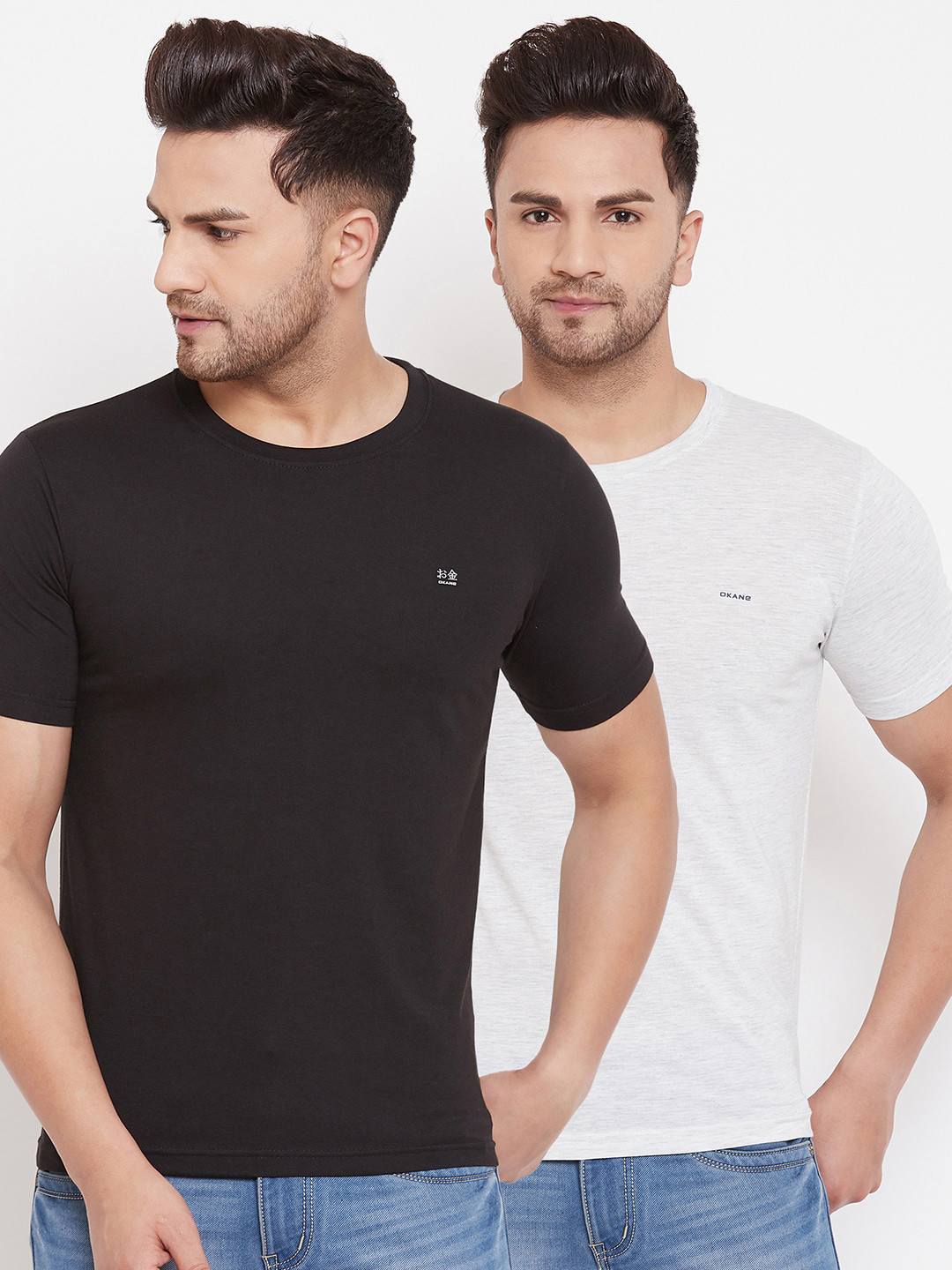 

Okane Men Pack of 2 Black & Grey Solid T-shirts
