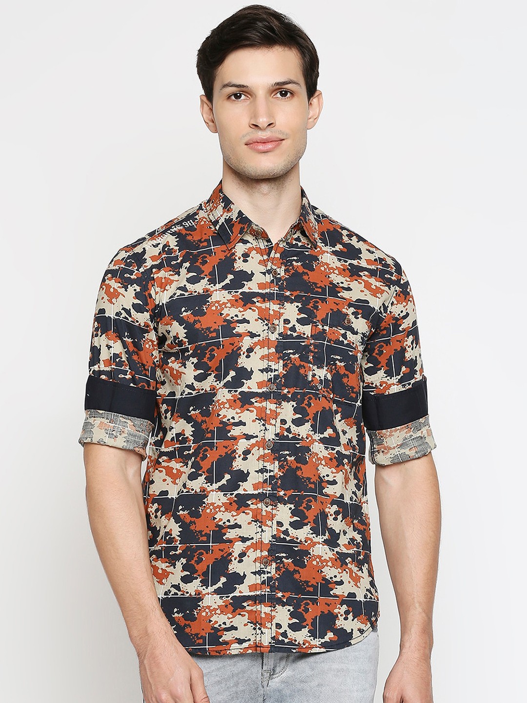

Mufti Men Navy Blue Abstract Printed Slim Fit Casual Shirt