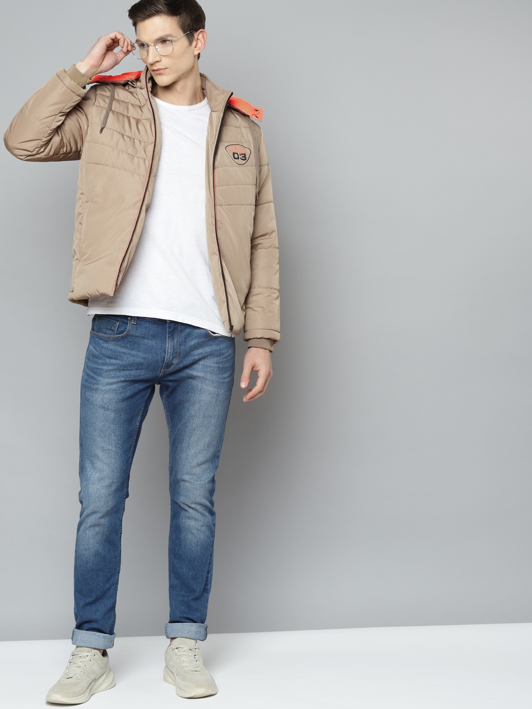 

Foreign Culture By Fort Collins Men Khaki Padded Jacket with Detachable Hood