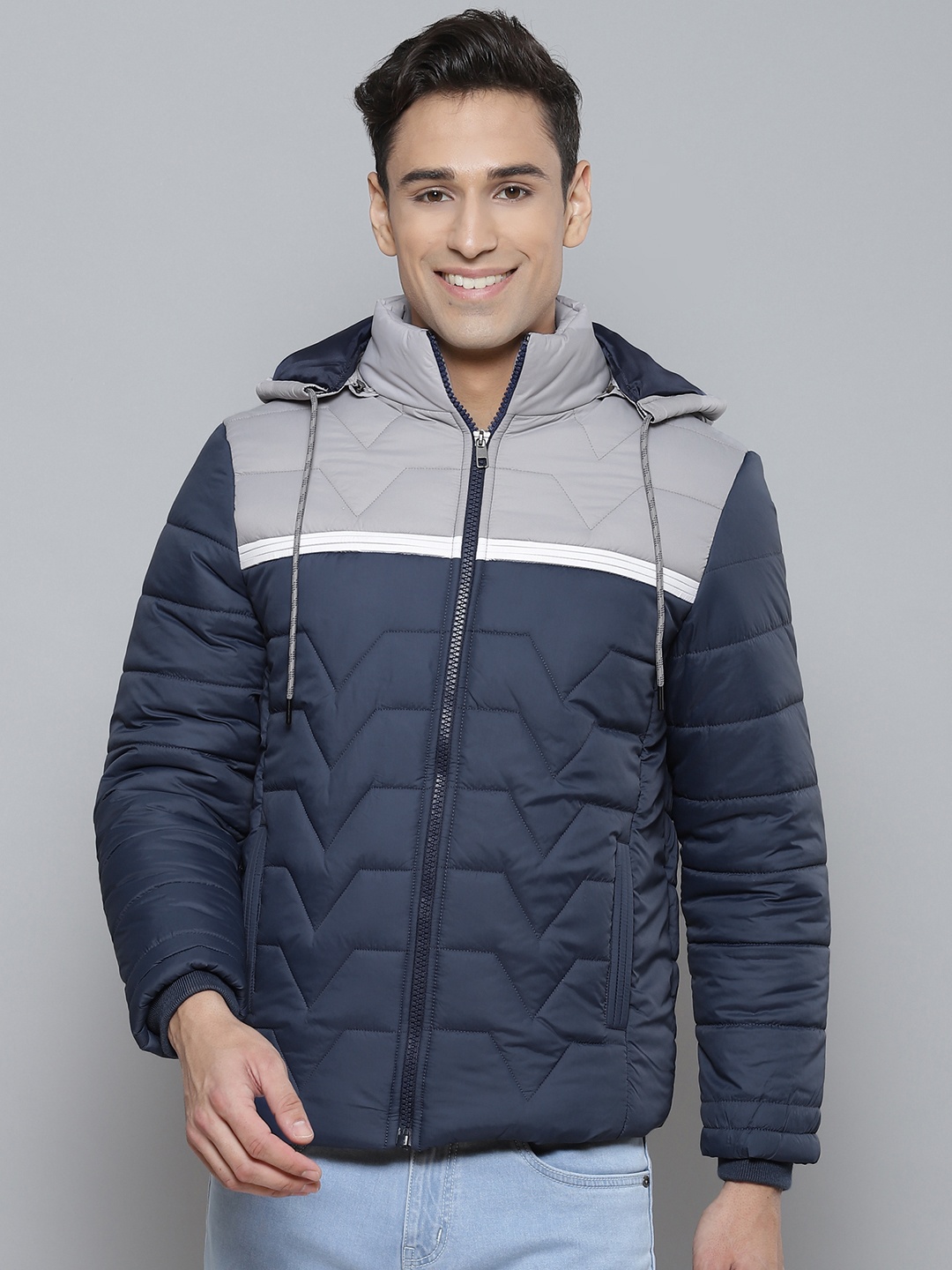 

Fort Collins Men Navy Blue Grey Padded Jacket