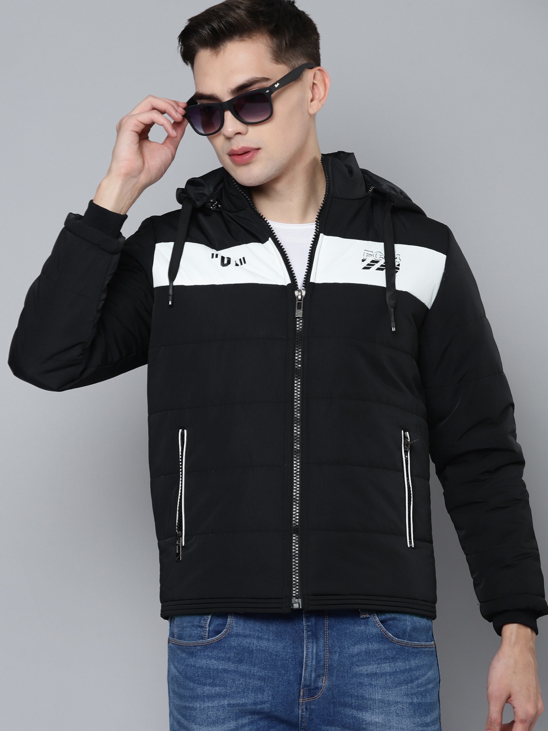 

Fort Collins Men Black Solid Padded Jacket with Detachable Hood