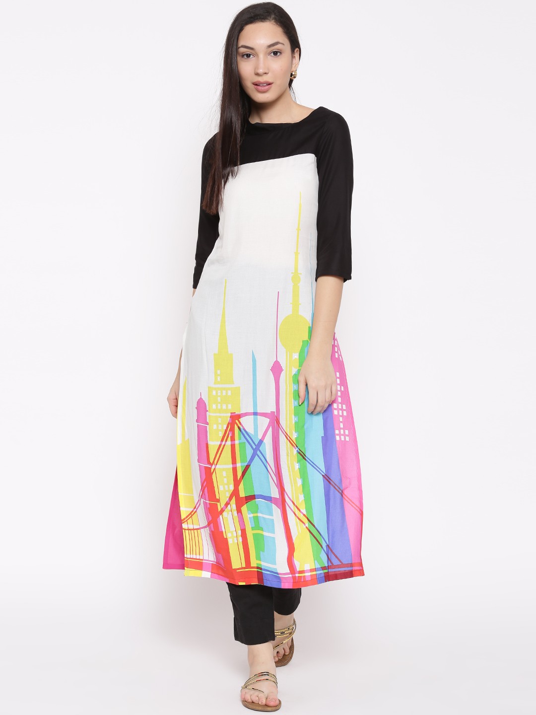 

W Women Off-White Printed Straight Kurta
