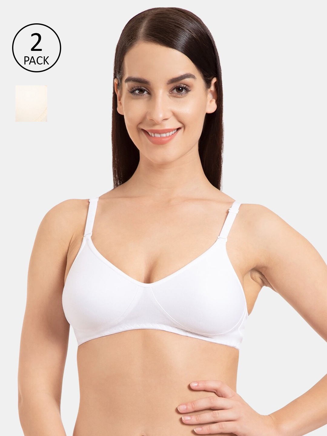 

KOMLI Pack Of 2 White & Off-White Solid T-Shirt Bras - Non-Wired Non-Padded