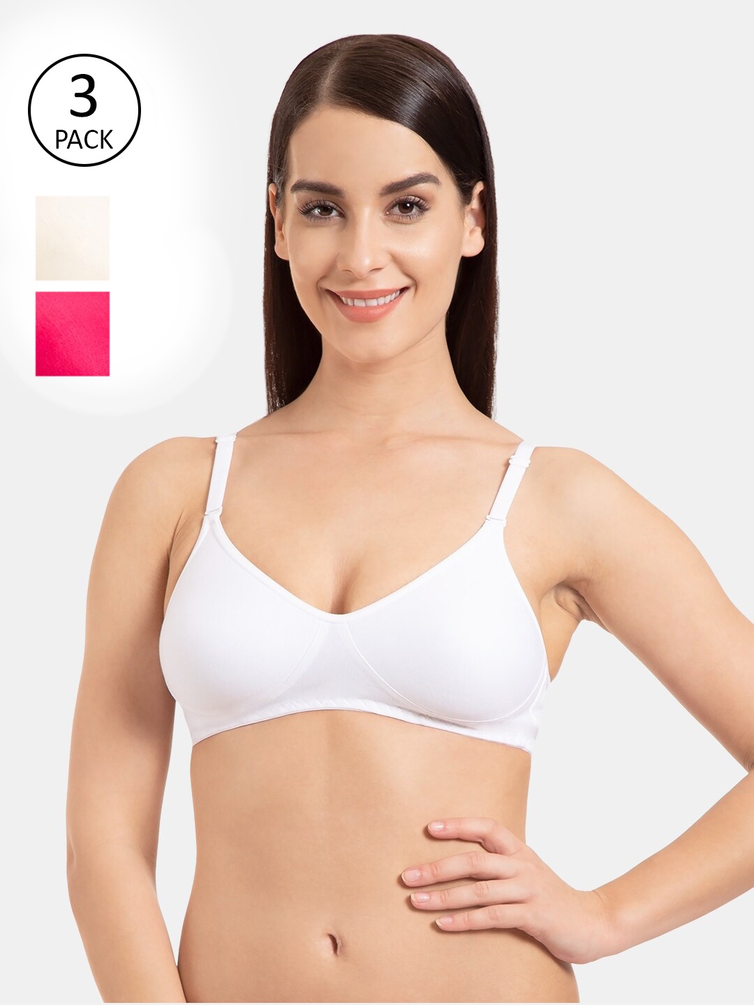 

KOMLI Women Pack of 3 Solid Full Coverage T-Shirt Bra, White