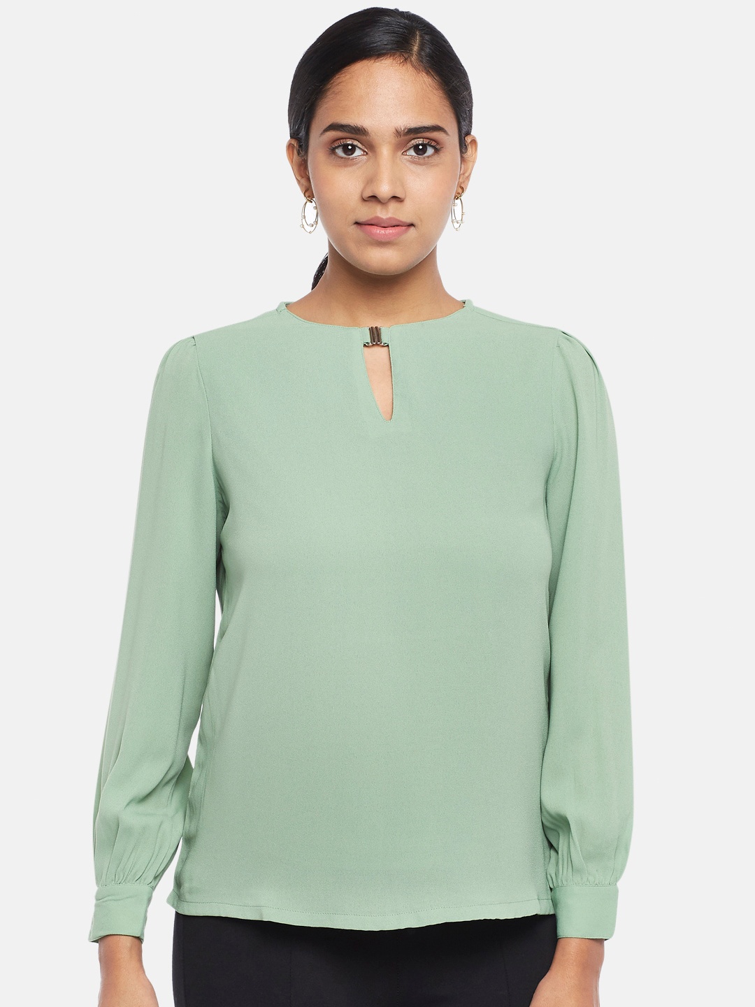 

Annabelle by Pantaloons Green Keyhole Neck Regular Top