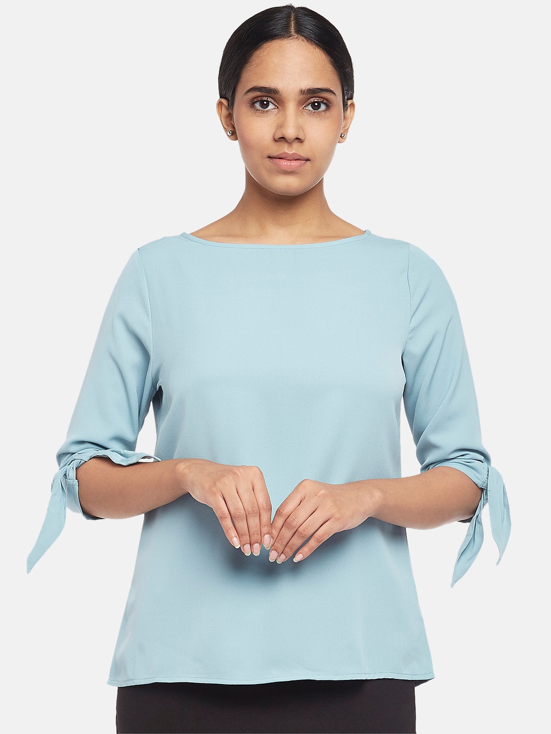 

Annabelle by Pantaloons Turquoise Blue Boat Neck Regular Top