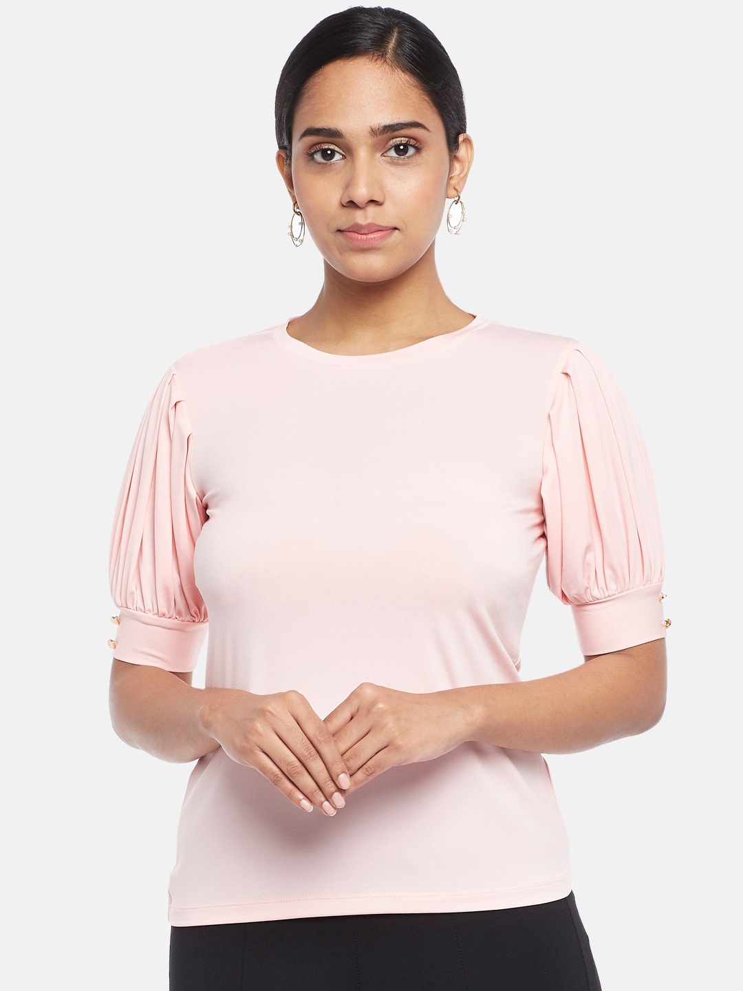 

Annabelle by Pantaloons Pink Puff Sleeved Regular Top