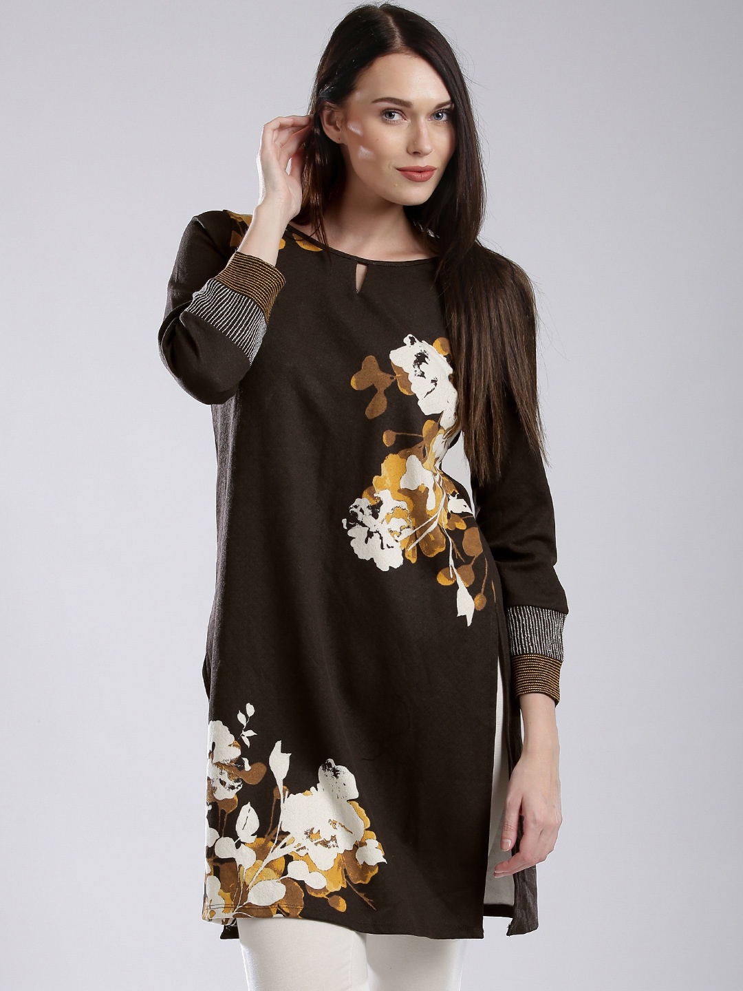 

W Women Brown Printed Straight Kurta