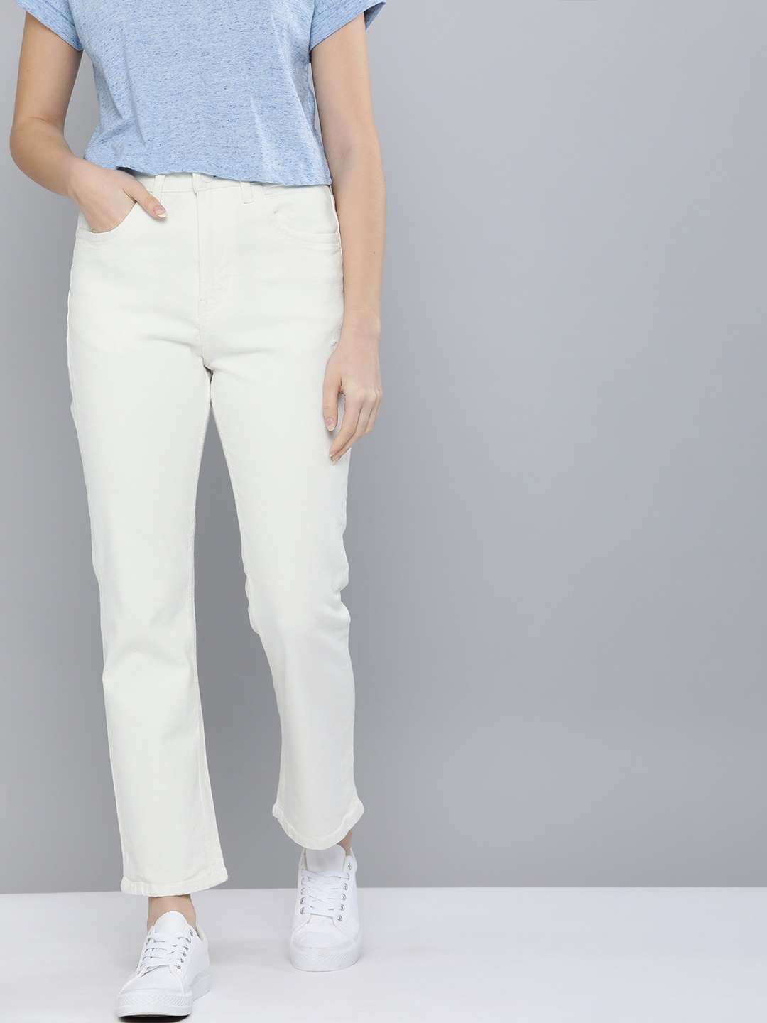 

Mast & Harbour Women White Straight Fit High-Rise Stretchable Jeans