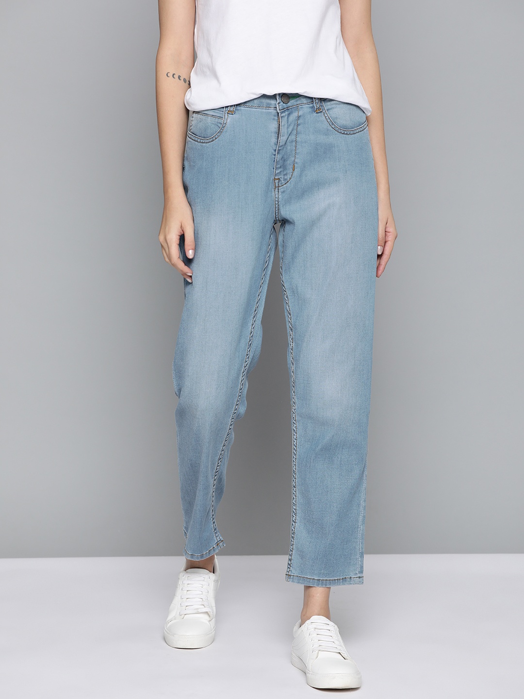 

M&H Our Water Women Blue Boyfriend Fit Light Fade Stretchable Jeans