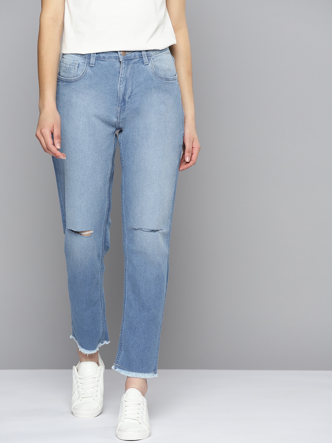 

Mast & Harbour Women Boyfriend Fit Heavy Fade Ripped Jeans, Blue