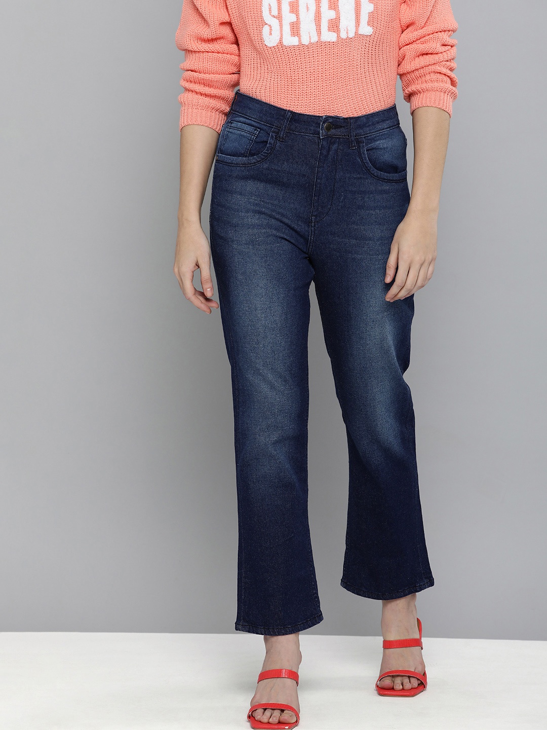

Mast & Harbour Women Blue Wide Leg Light Fade Stretchable Jeans