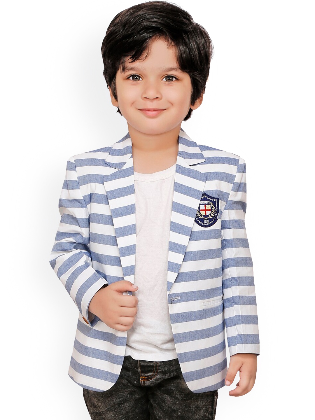

RIKIDOOS Boys Blue & White Striped Single Breasted Blazer