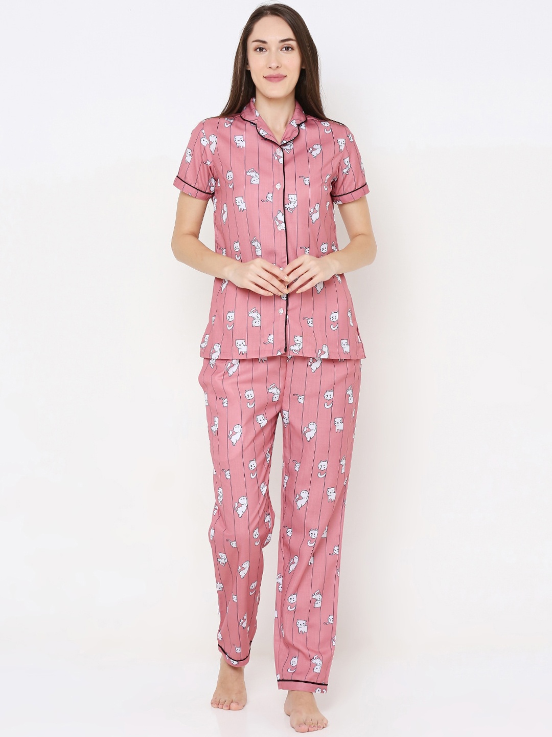 

FashionRack Women Pink & White Printed Night Suit