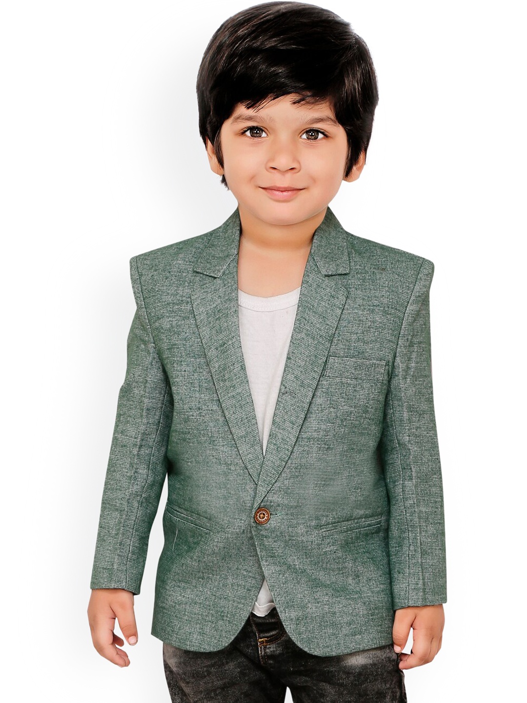 

RIKIDOOS Boys Green Regular Fit Single-Breasted Casual Blazer