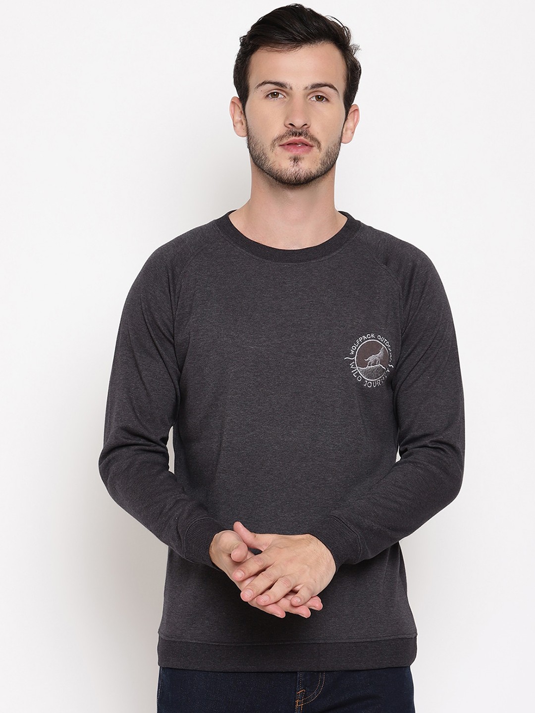 

Wolfpack Men Black Solid Sweatshirt