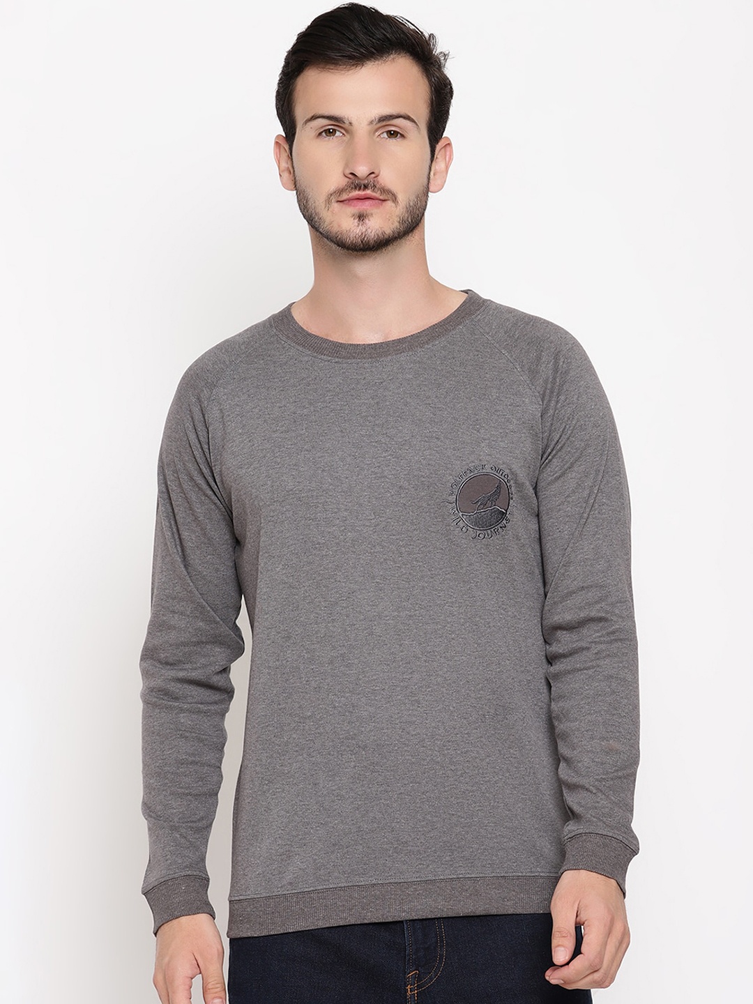 

Wolfpack Men Grey Solid Sweatshirt