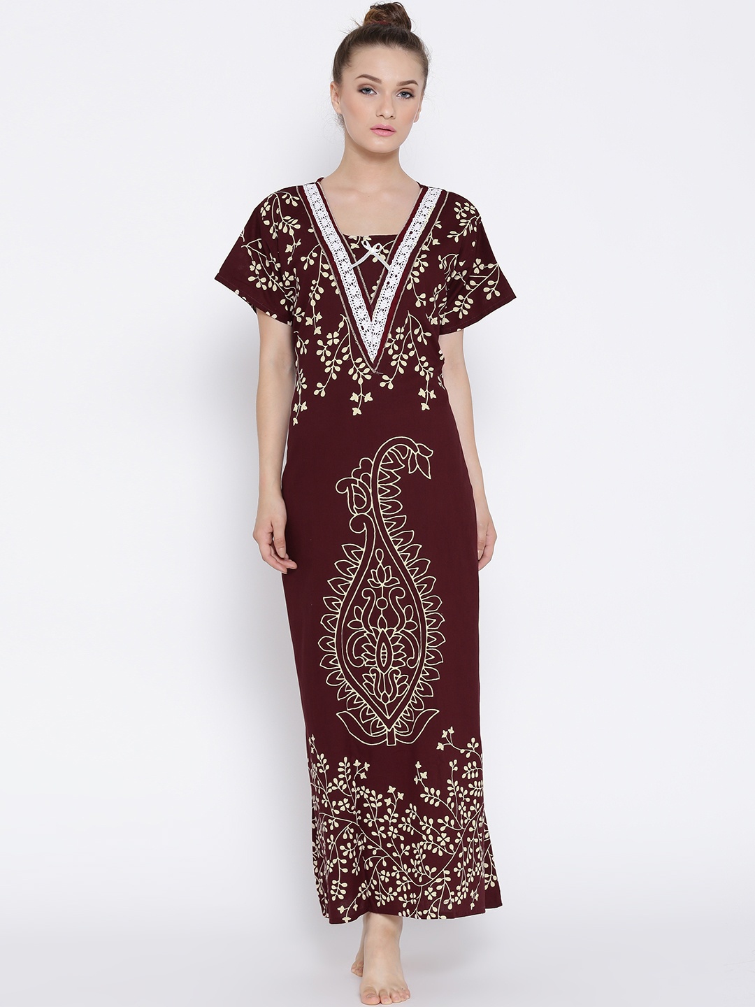 

Secret Wish Burgundy Printed Maxi Nightdress NT-E31-308