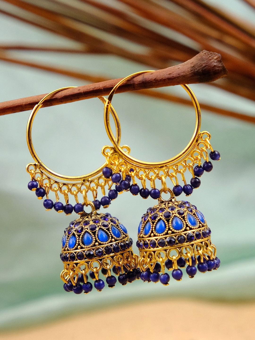 

Crunchy Fashion Gold Plated Blue Contemporary Jhumkas Earrings