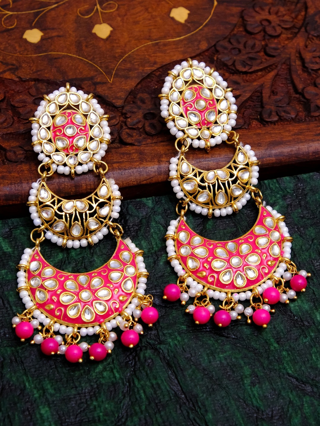 

Crunchy Fashion Pink & White Gold Plated Contemporary Chandbalis