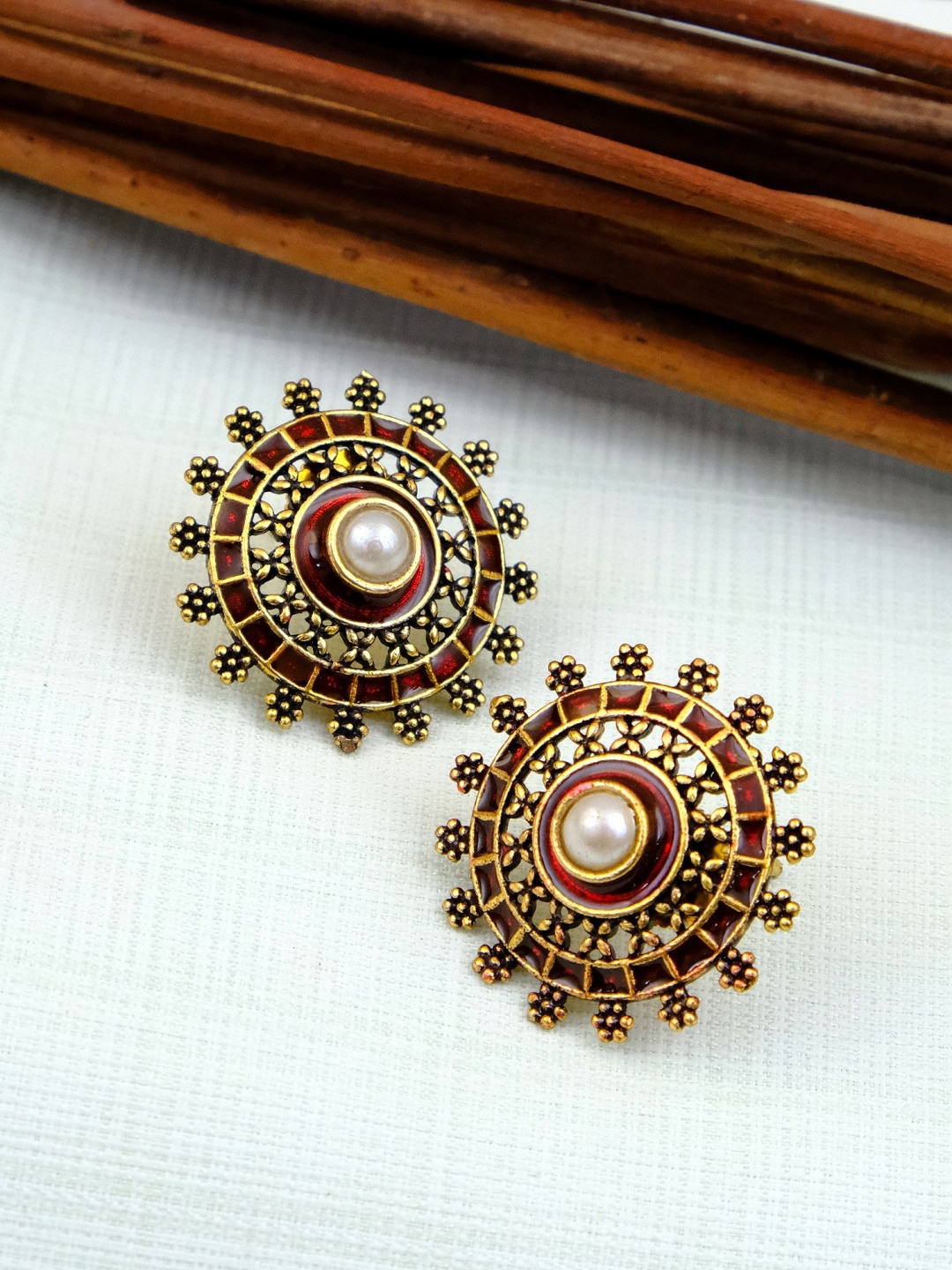 

Crunchy Fashion Gold Plated Red Contemporary Studs Earrings