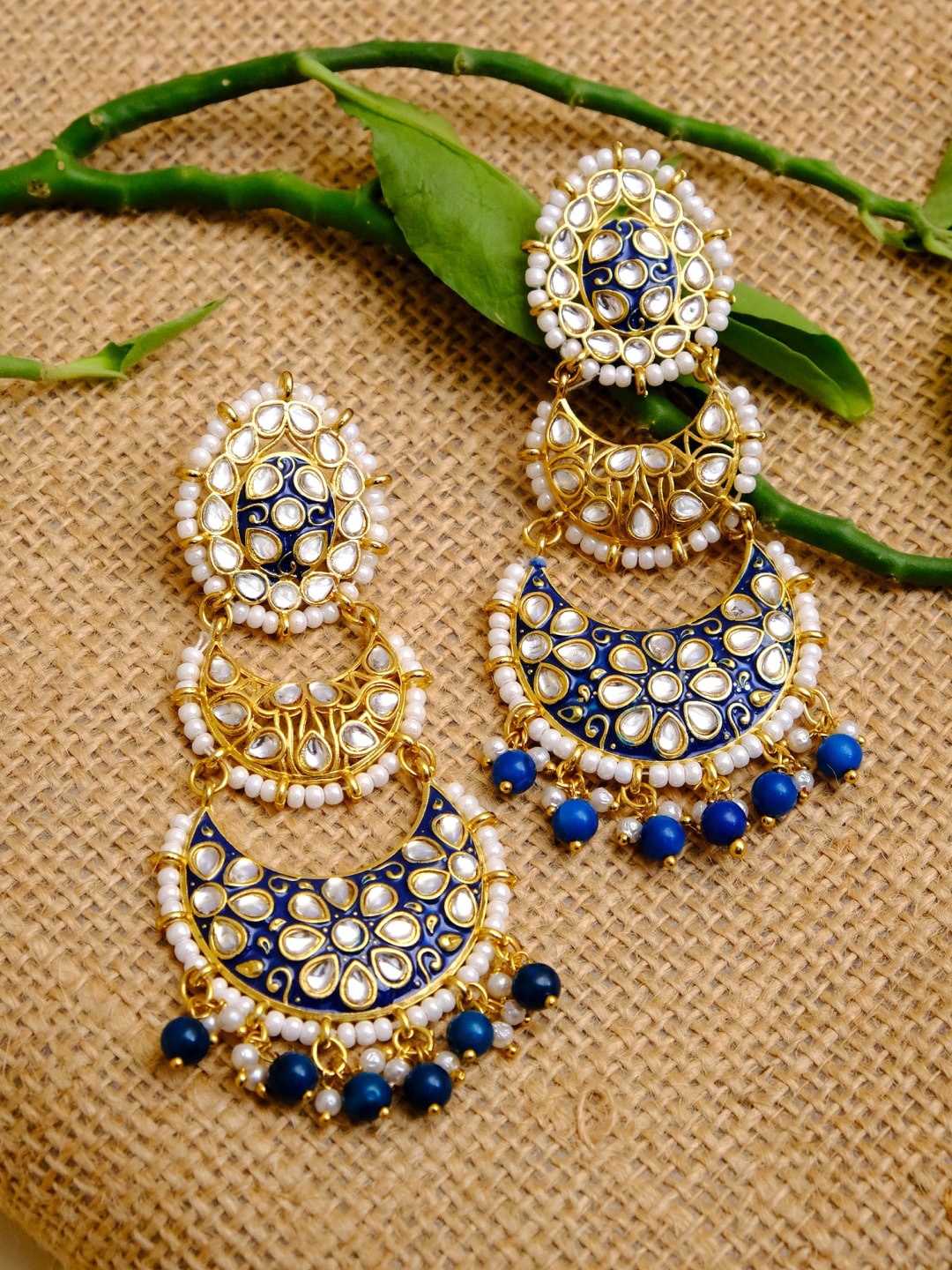 

Crunchy Fashion Blue & White Contemporary Chandbalis Earrings
