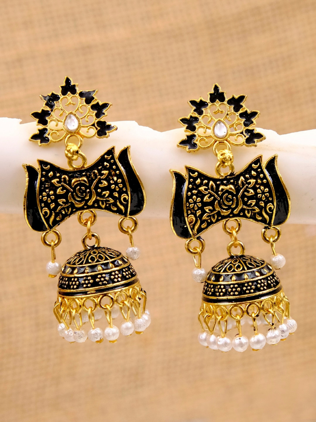 

Crunchy Fashion Black Contemporary Jhumkas Earrings