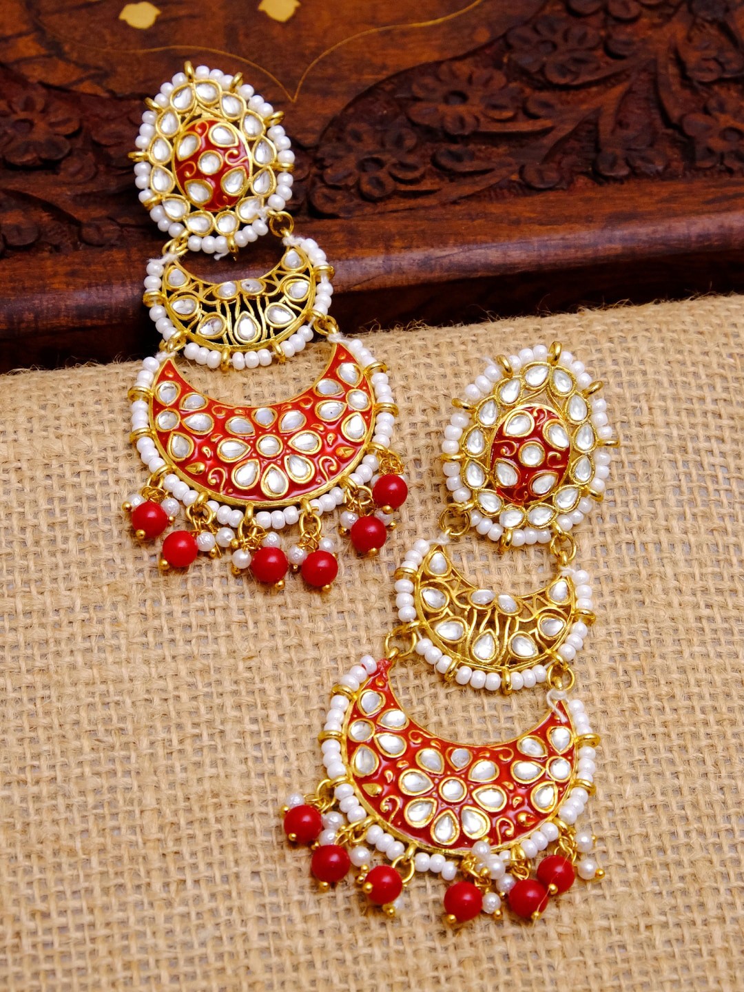 

Crunchy Fashion Red Contemporary Chandbalis Earrings
