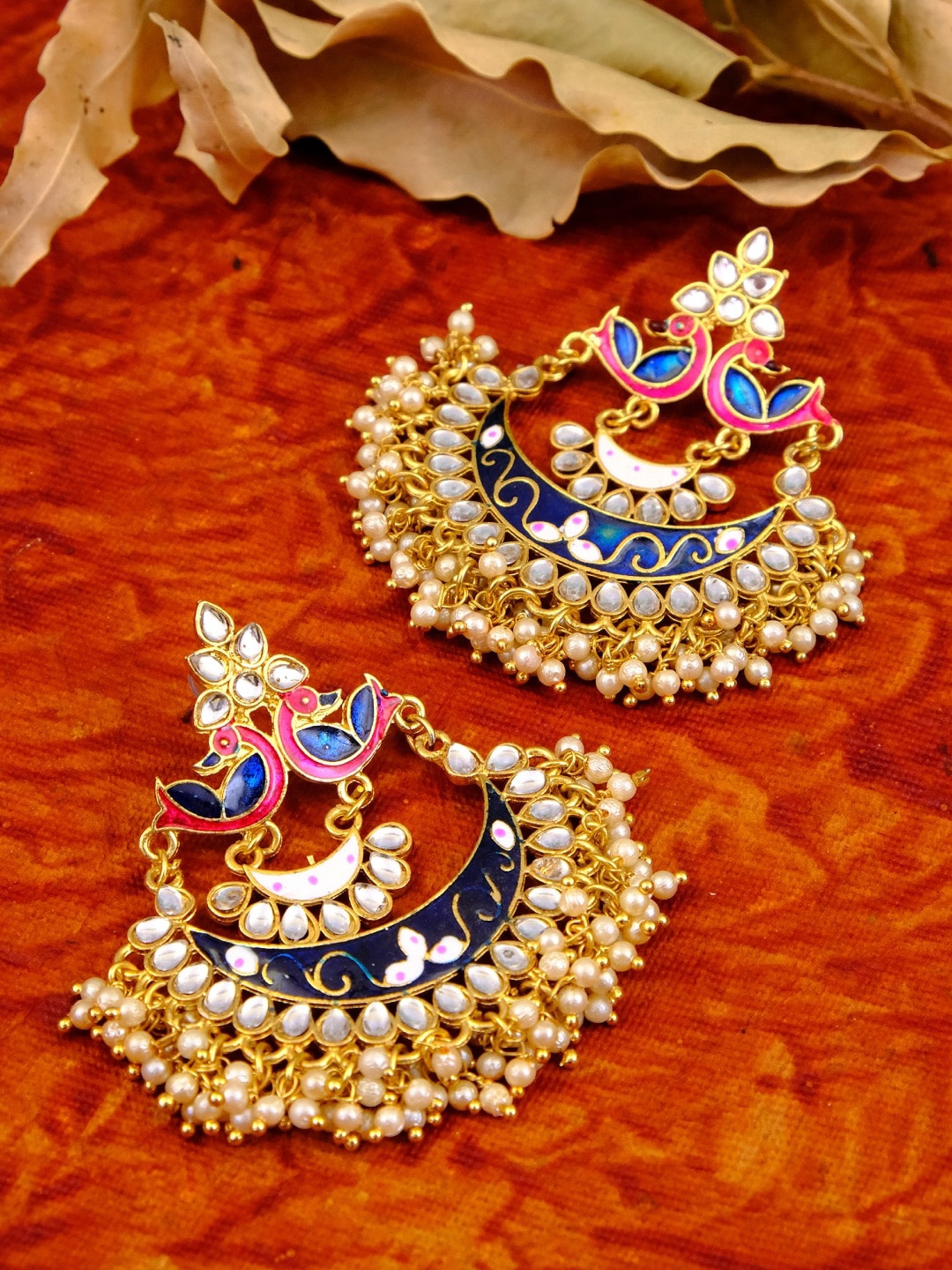 

Crunchy Fashion Blue Gold-Plated Contemporary Chandbalis Earrings