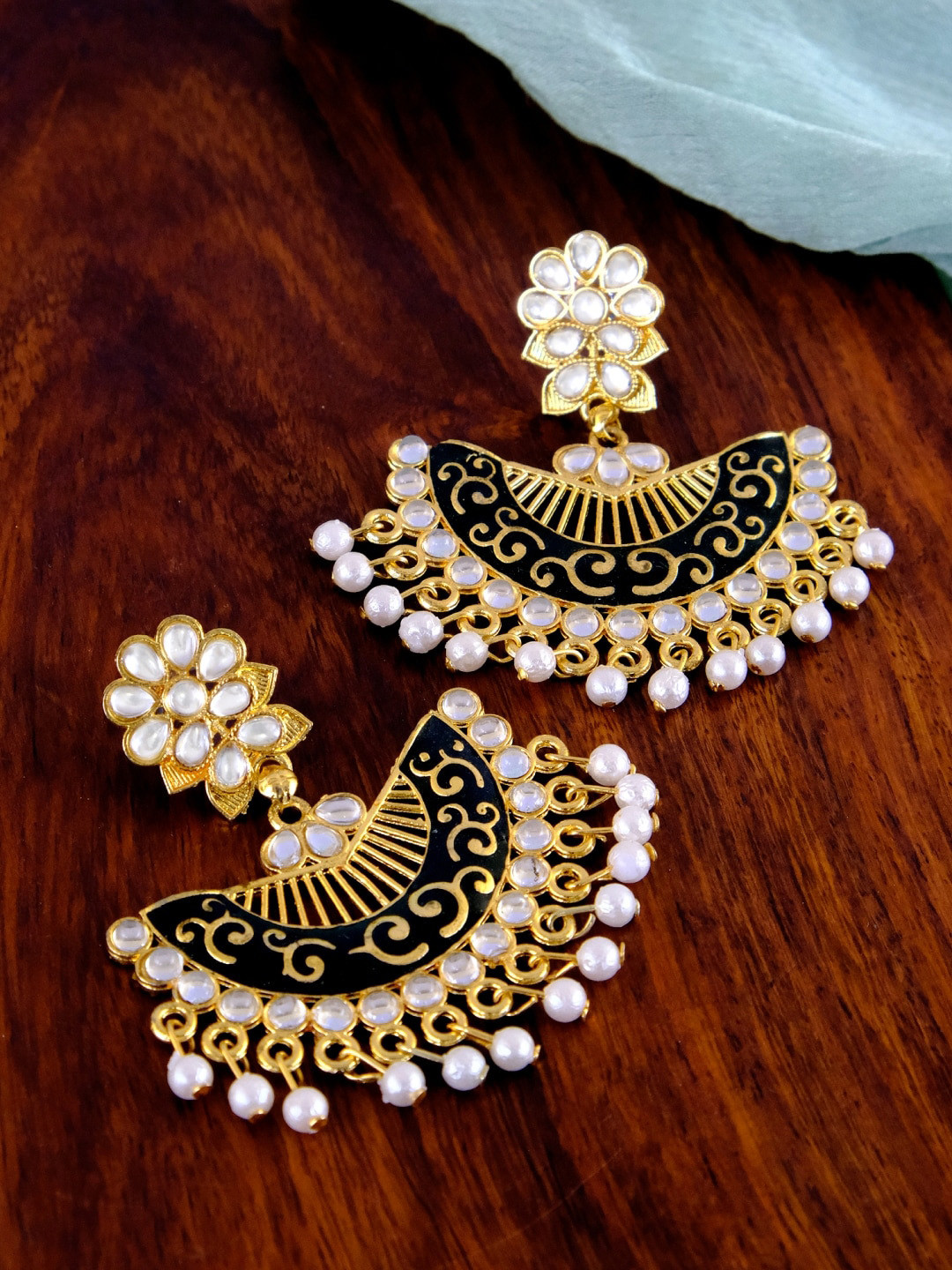 

Crunchy Fashion Gold Plated Black Contemporary Chandbalis Earrings