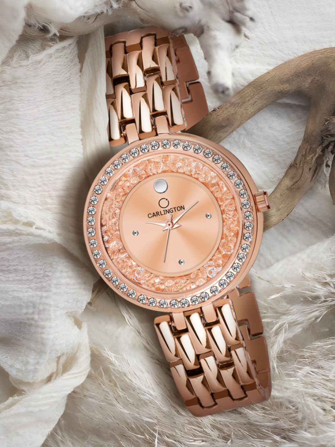 

CARLINGTON Women Rose Gold-Toned Embellished Dial Bracelet Style Watch