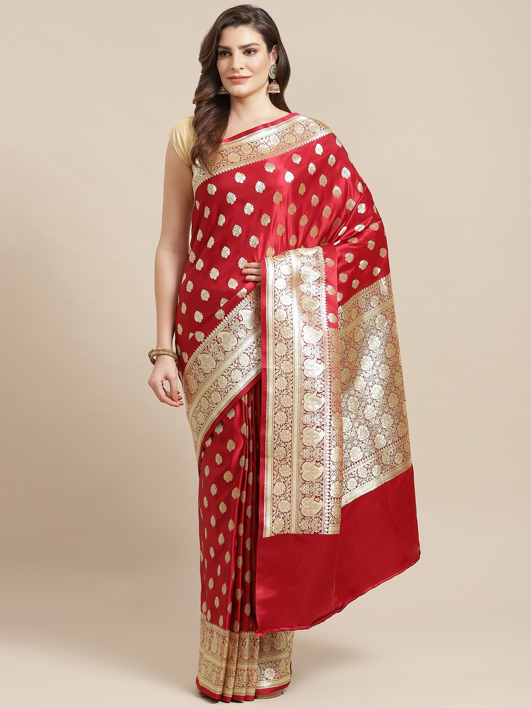 

Banarasi Style Red & Golden Zari Woven Design Banarasi Saree