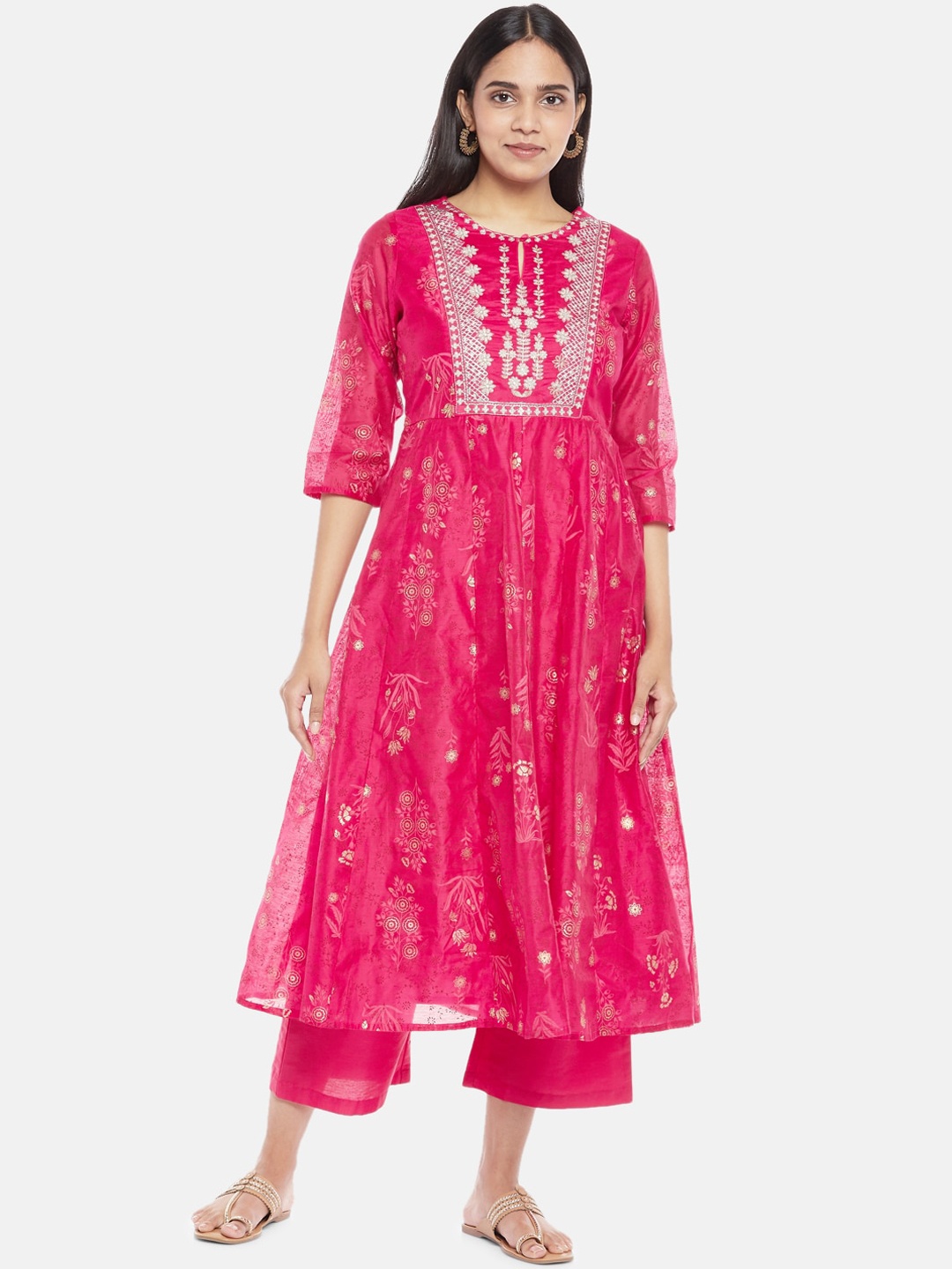 

RANGMANCH BY PANTALOONS Women Fuchsia Ethnic Motifs A-Line Kurta Set