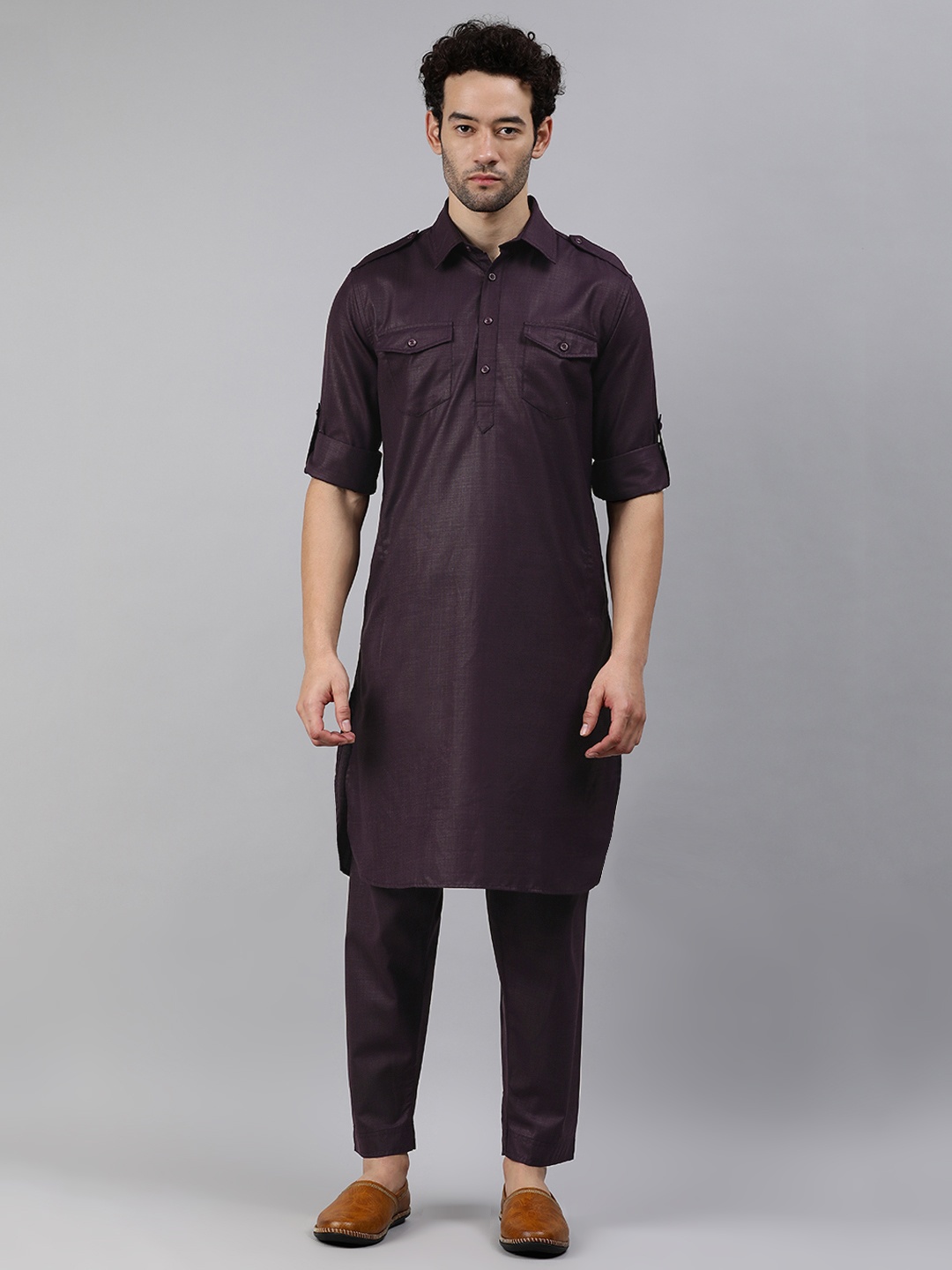 

Freehand by The Indian Garage Co Men Brown Regular Kurta with Trousers