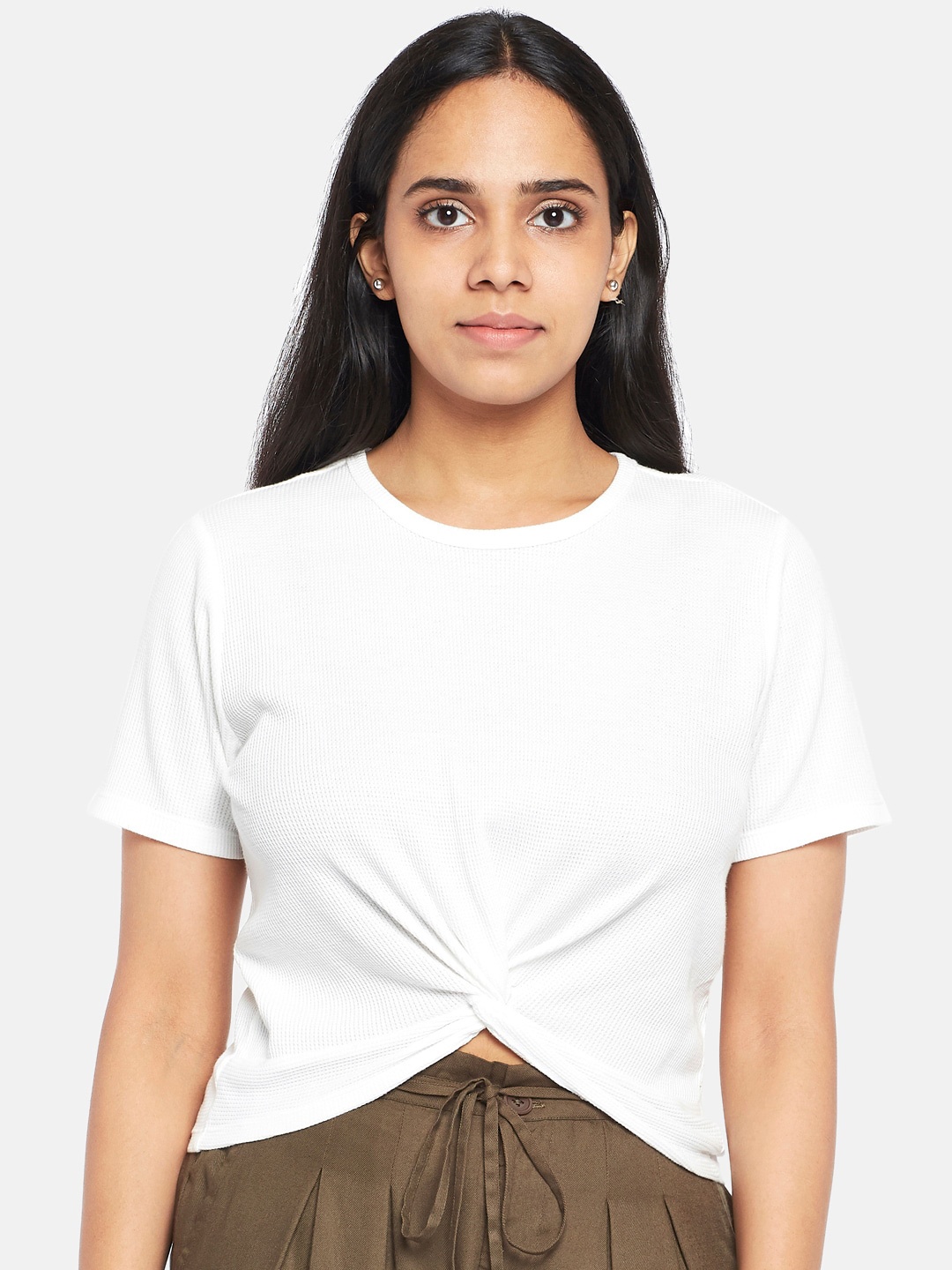 

People Women Off White Regular Crop Top