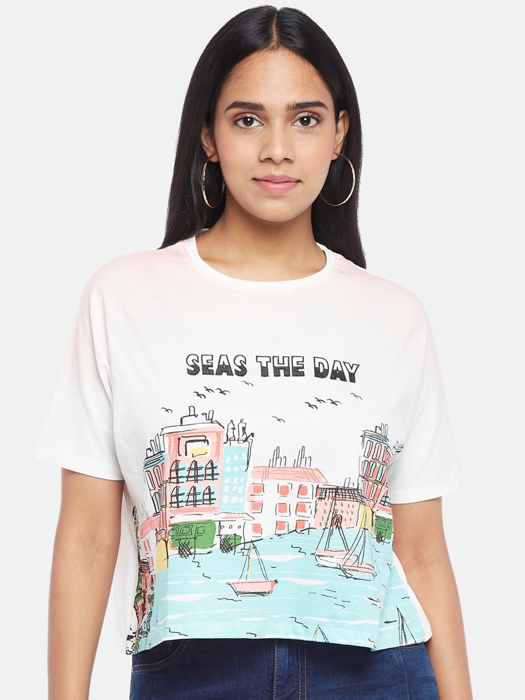 

People White Graphic Printed Regular Top