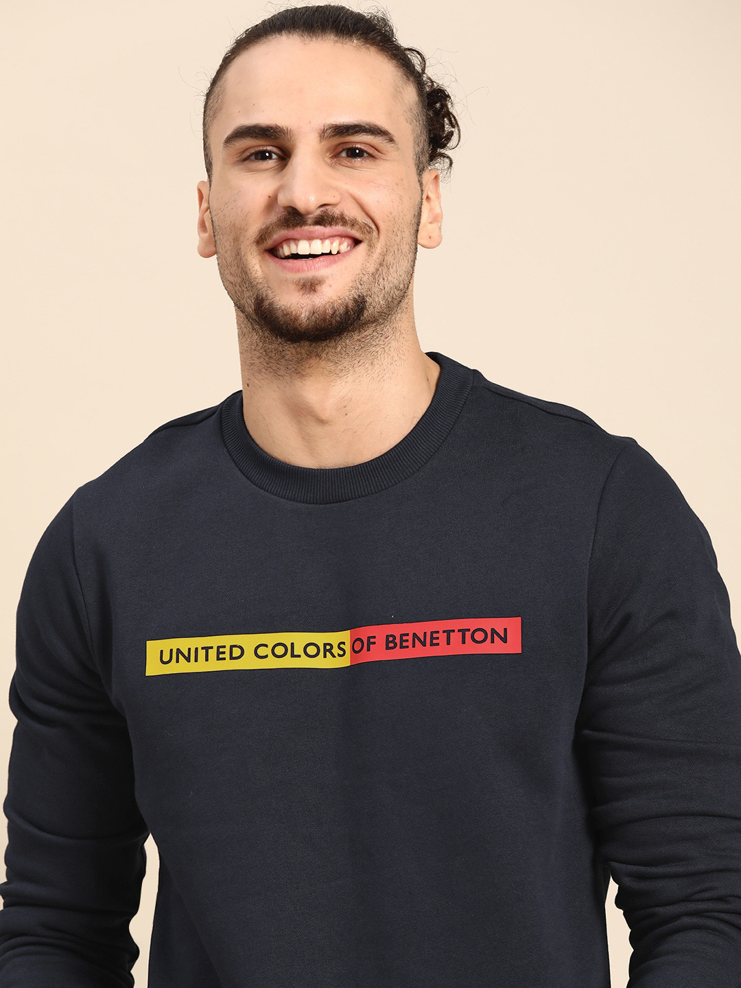 

United Colors of Benetton Men Navy Blue Typographic Print Sweatshirt