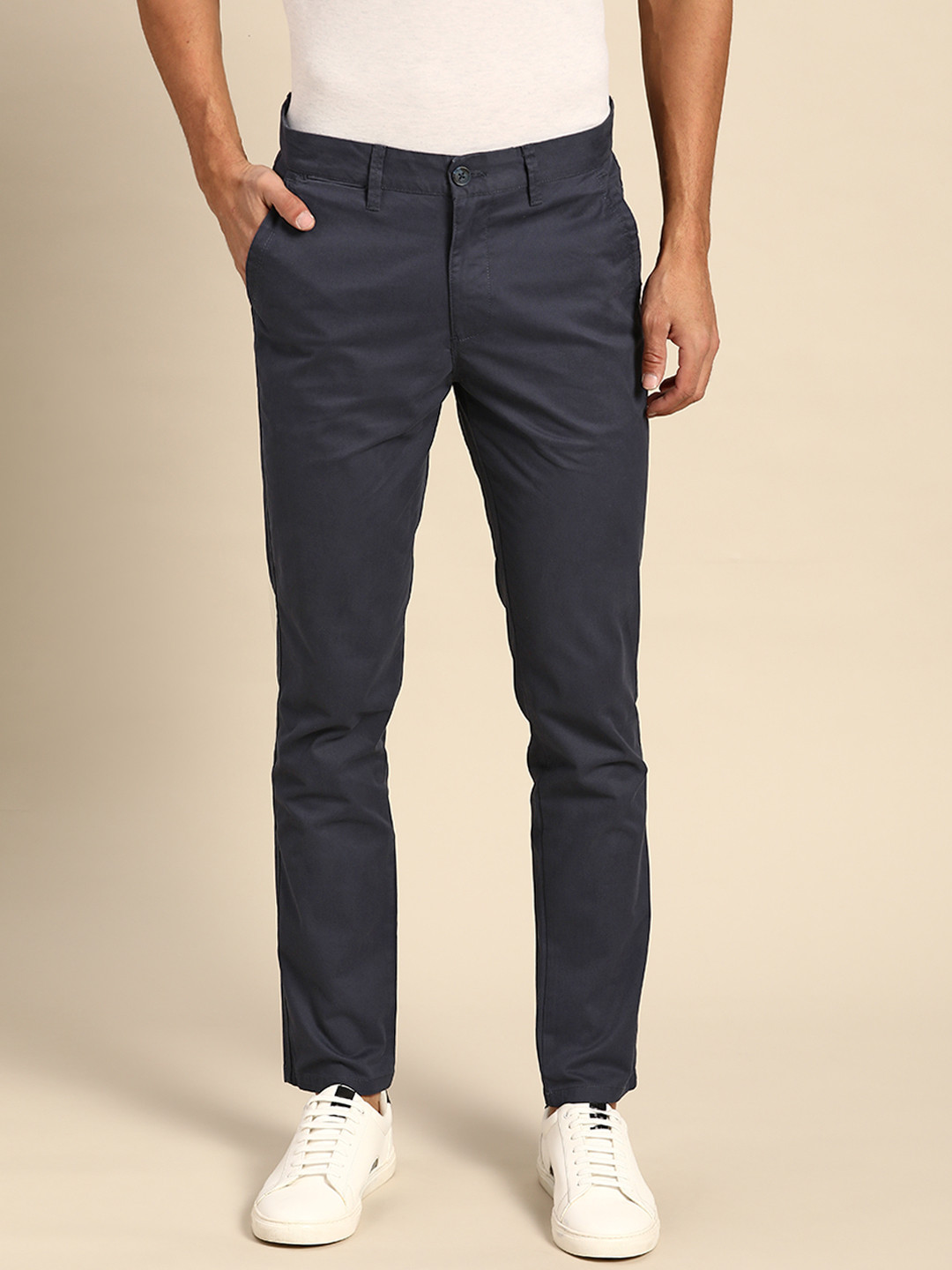 

United Colors of Benetton Men Navy Blue Slim Fit Twill Weave Chinos